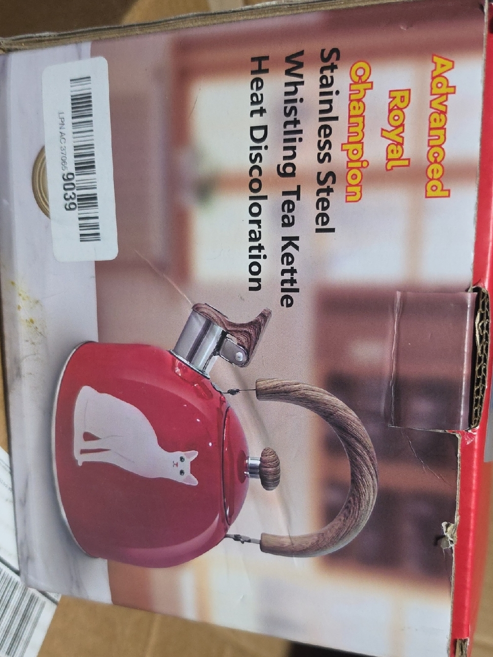 Red Whistling Tea Kettle with White Cat Graphic